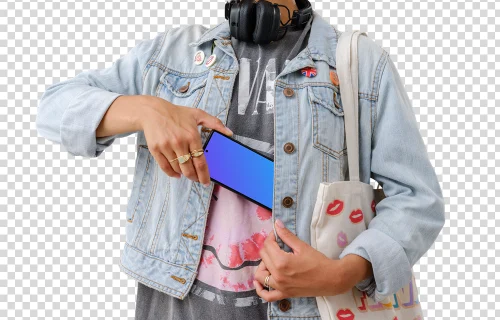 Music lover pulling out the Google Pixel 6 mockup