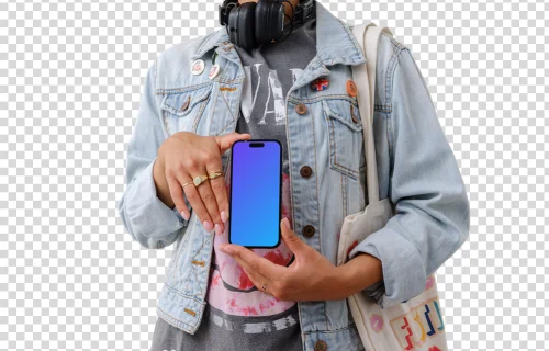 Music lover with an iPhone mockup