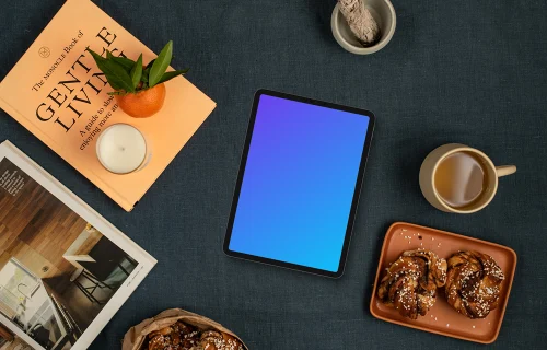 Pastries around tablet mockup