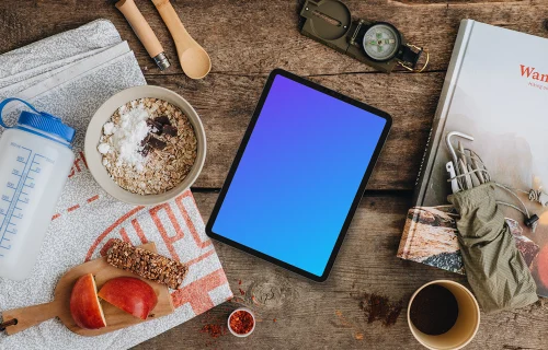 Quick snack with tablet mockup before heading on an adventure