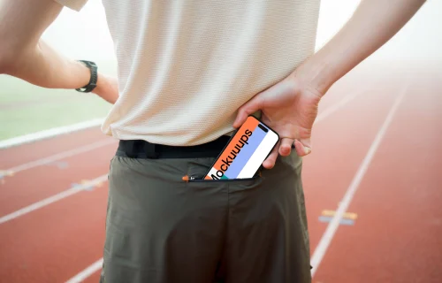 Runner taking a phone mockup from his pocket