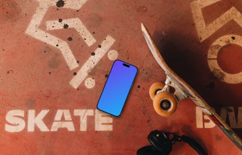 Skateboard with phone mockup