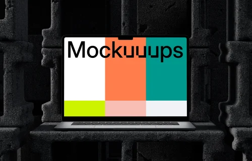 Sleek MacBook Pro mockup propped up on concrete blocks