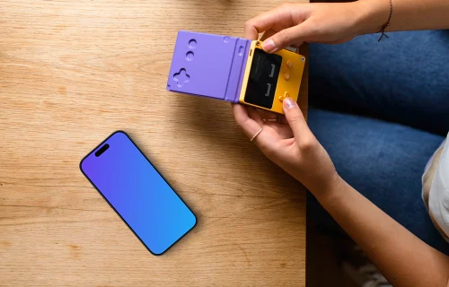 Smartphone and portable game console mockup at home