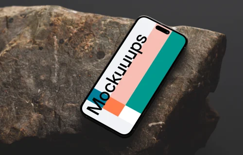 Smartphone mockup on a textured rock surface