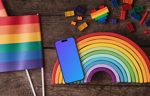 Smartphone mockup with a rainbow
