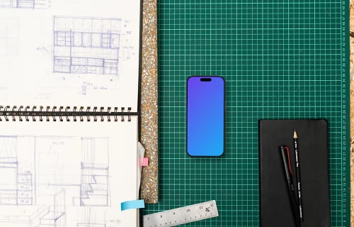 Smartphone mockup with architectural planning tools