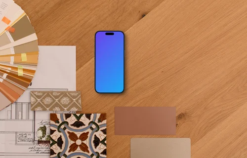 Smartphone mockup with architectural plans and samples