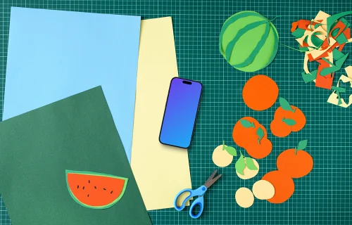 Smartphone mockup with crafty fruit paper cutouts