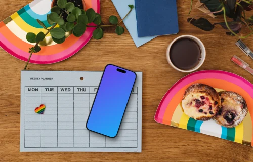 Smartphone mockup with pride week planning in progress