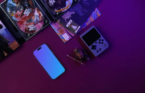Smartphone mockup with retro gaming theme