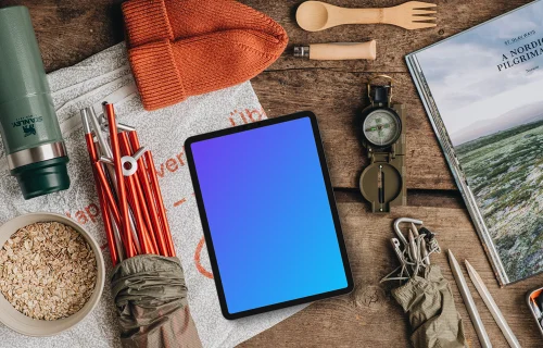Tablet mockup in an adventure setting