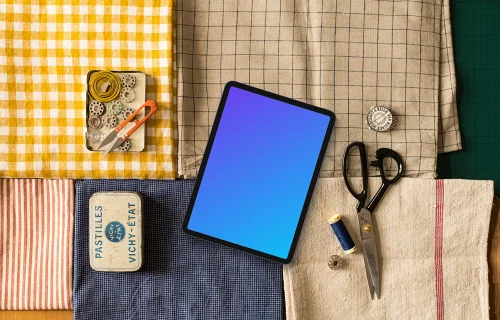 Tablet mockup on folded cloths