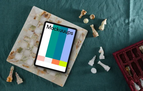 Tablet mockup on the chess board