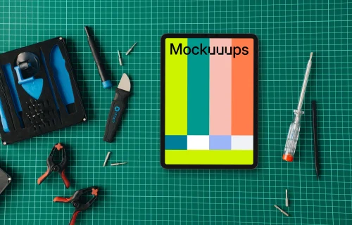 Tablet mockup on the cutting board