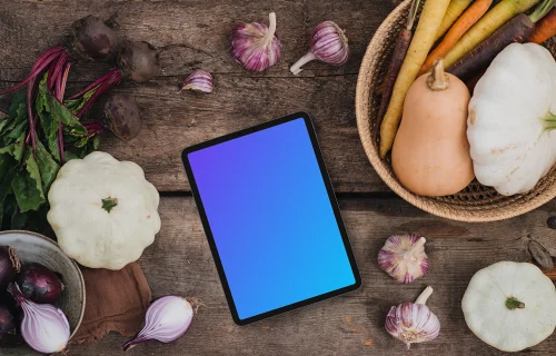 Tablet mockup on the kitchen desk