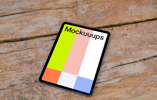 Tablet mockup on wooden table