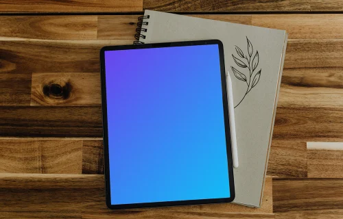 Tablet mockup placed on a drawing