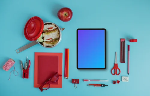 Tablet mockup with a lunch box on the side