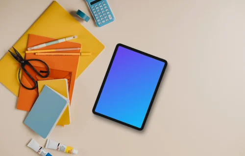 Tablet mockup with a school equipment on the side
