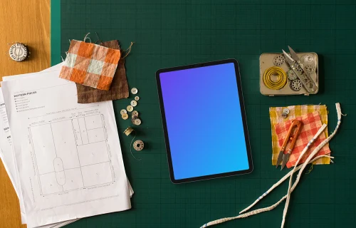 Tablet mockup with a sewing template