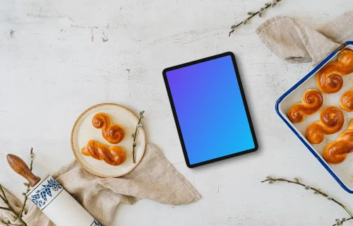 Tablet mockup with baked Easter pastries