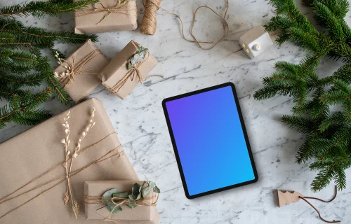 Tablet mockup with christmas decoration