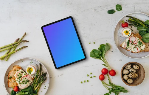 Tablet mockup with Easter breakfast