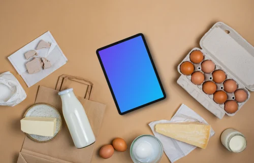 Tablet mockup with groceries
