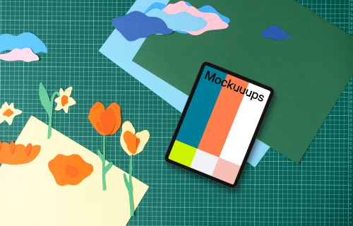 Tablet mockup with kid's art project theme