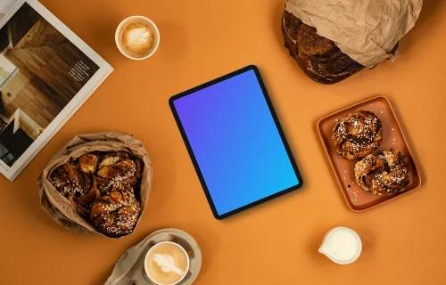 Tablet mockup with pastries
