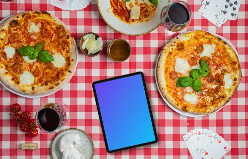 Tablet mockup with pizzas