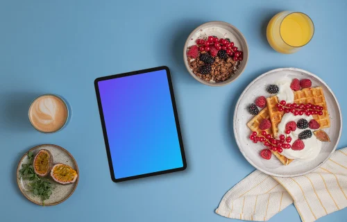 Tablet mockup with plate of waffles