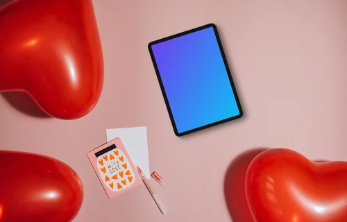 Tablet mockup with Valentine’s Day background