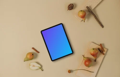 Top view of tablet mockup on the light table