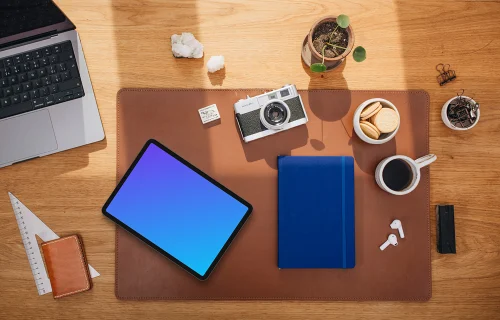 Top view of tablet on the office desk