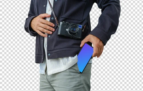 Tourist photographer with a Google Pixel 6 mockup