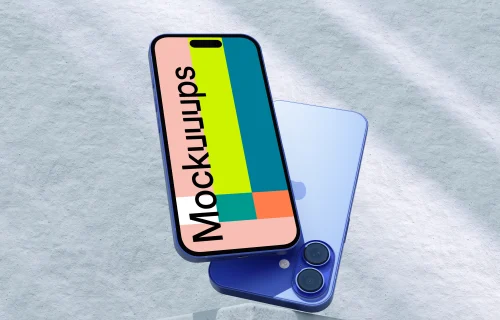 Ultramarine iPhone 16 mockup with a textured background