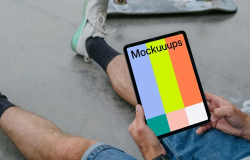 User holding a tablet mockup