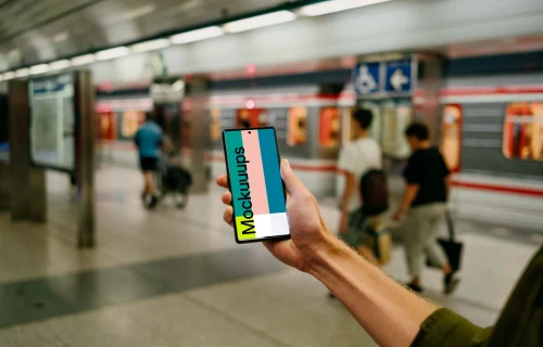 Woman hand holding a Google Pixel 6 mockup