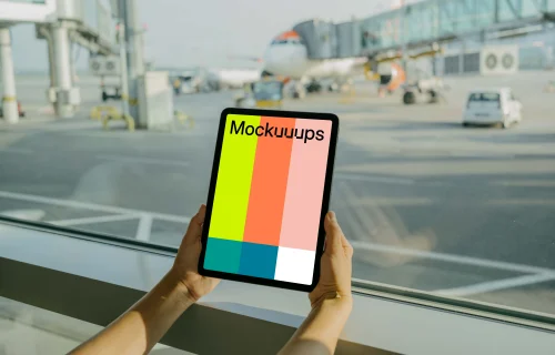 Woman hands holding an iPad Air mockup