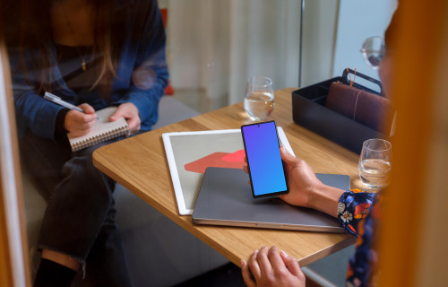 Woman holding a Google Pixel mockup