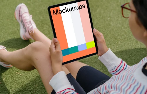 Woman looking at the iPad Air mockup