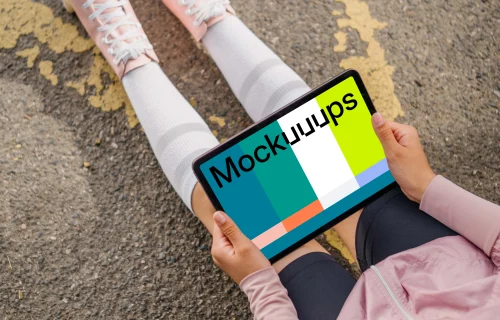 Woman reading on an iPad mockup