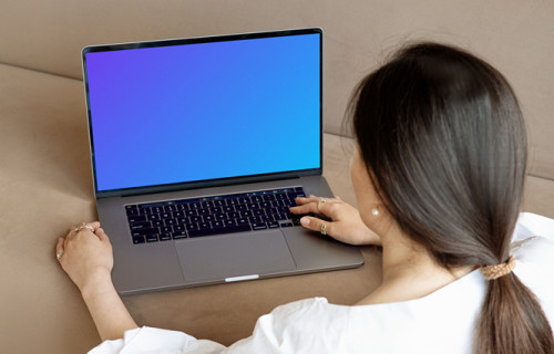 Woman typing on a Laptop mockup