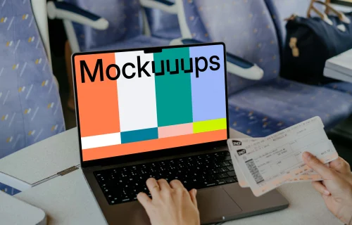 Woman typing on a MacBook Pro 14 mockup