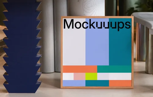 Wooden frame mockup on a modern table with decor