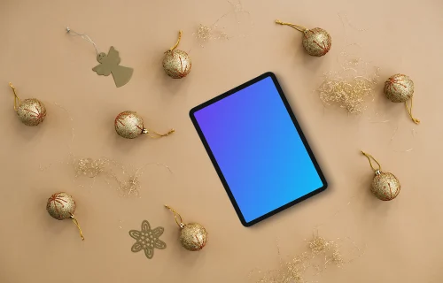 Xmas tablet mockup on beige background