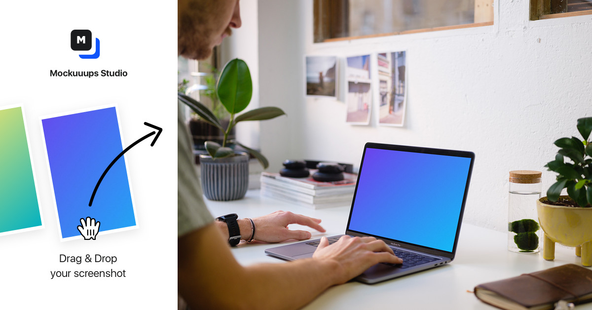 Download Young man working on the Macbook Pro mockup - Mockuuups Studio