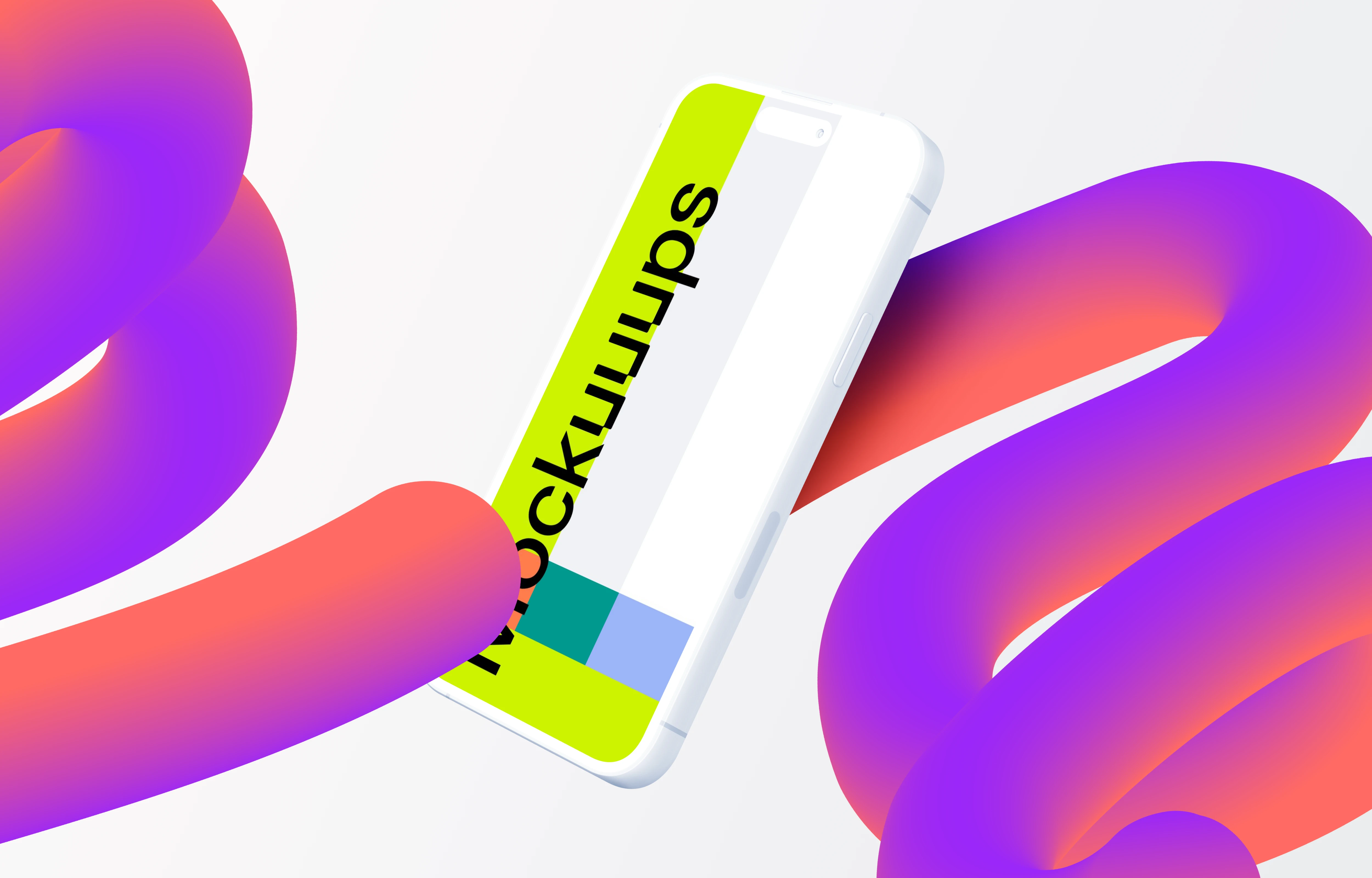Floating Clay Smartphone Mockup with Colorful Gradient Shapes